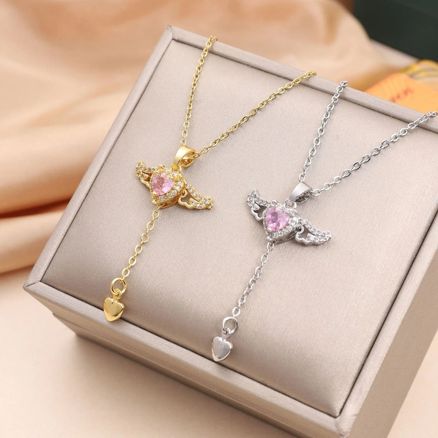Stainless Steel Gold Color Angel's Wings Pendant Necklace For Women Girls Chain Party Jewelry Gift