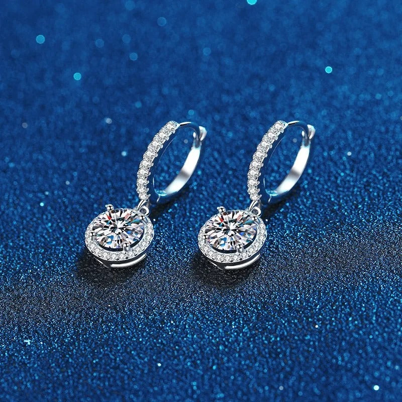 Silver 1 Carat Moissanite Round Earrings Engagement Wedding Daily Work Party Travel Luxurious Gift For Women
