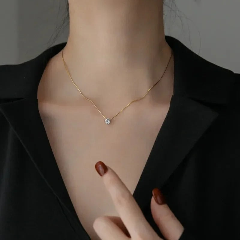 Exquisite Little Zircon Pendant Necklace for Women Charm Silver Color Stainless Steel Temperament Chokers Korean Jewelry Gift
