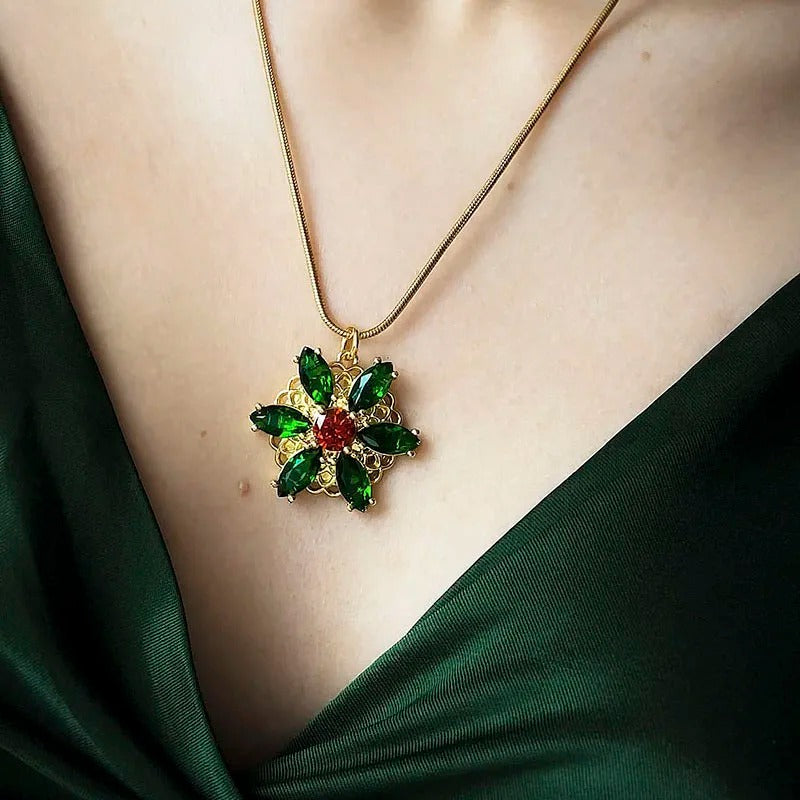 NecklaceTogether In Paris Emerald Stone Flower Necklace Lost Princess Inspired Pendant Necklace for Women