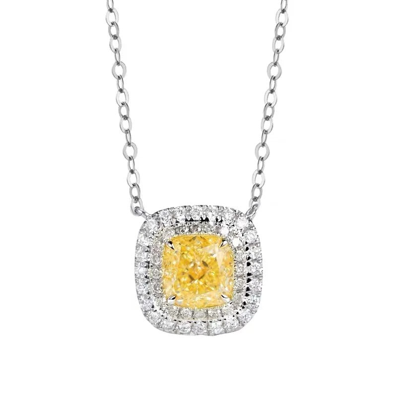 Female Luxury Fashion Pendant Necklace with Bright Yellow/White Cubic Zirconia Engagement Wedding Necklace Trendy Jewelry