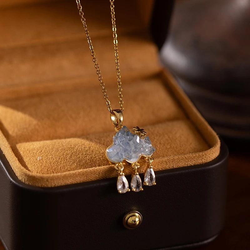 316L Stainless Steel Cloud Raindrop Tassels Necklace For Women Fashion Design Elegant Beauty Jewelry Gifts