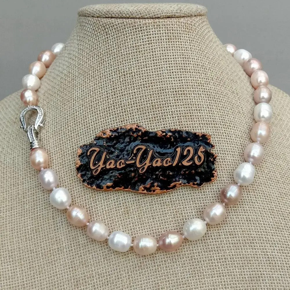 natural Freshwater Pearl Pink Purple White Rice Mixed Color Pearl Choker Necklace cz pave clasp For Women Girl Jewelry Gift