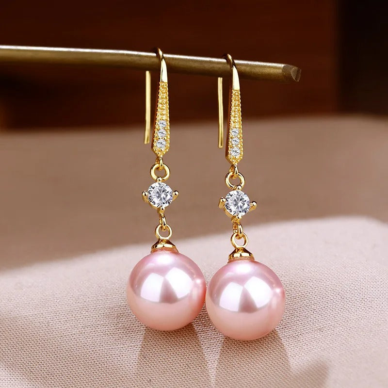 Korean Luxury Zircon Pearl Dangle Earrings for Women Temperament Long Drop Earrings Bridal Engagement Wedding Party Jewelry Gift