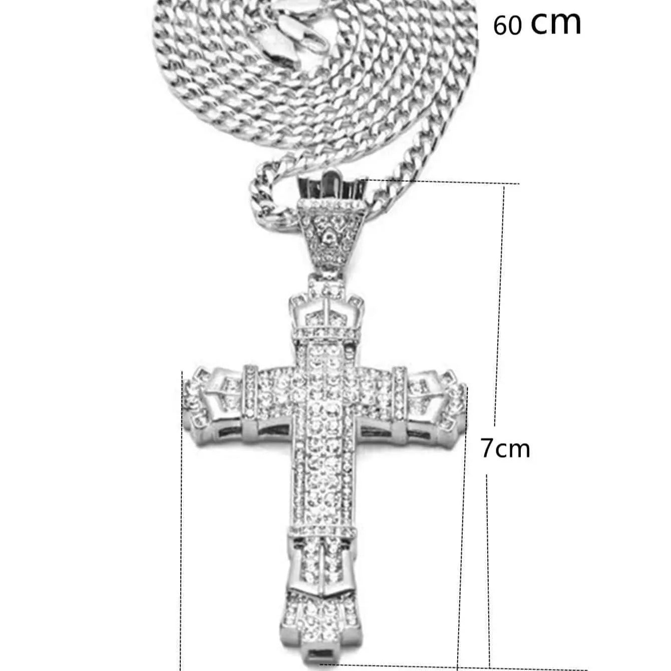 1 Simple Style MEN'S Rhinestone Christian Cross Rhinestone Pendant Necklace Personality Fashion Street Domineering Chain Jewelry