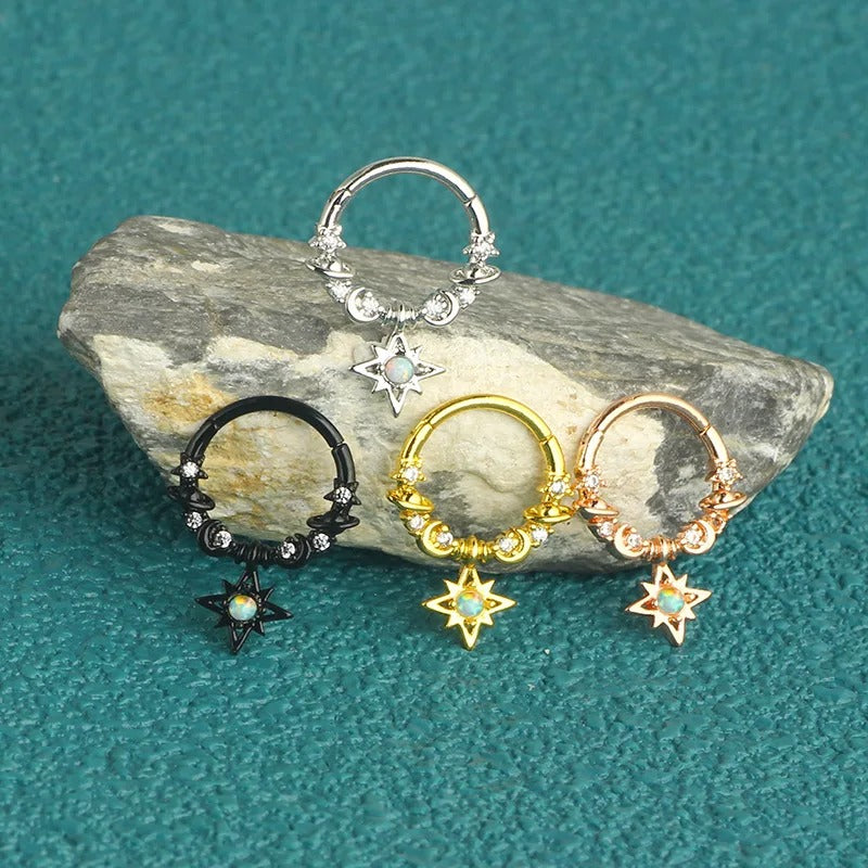 Fashion Crystal Stainless Steel Septum Hoop Clickers Nose Ring Women Tragus Cartilage Helix Piercing Hoop Earrings Jewelry