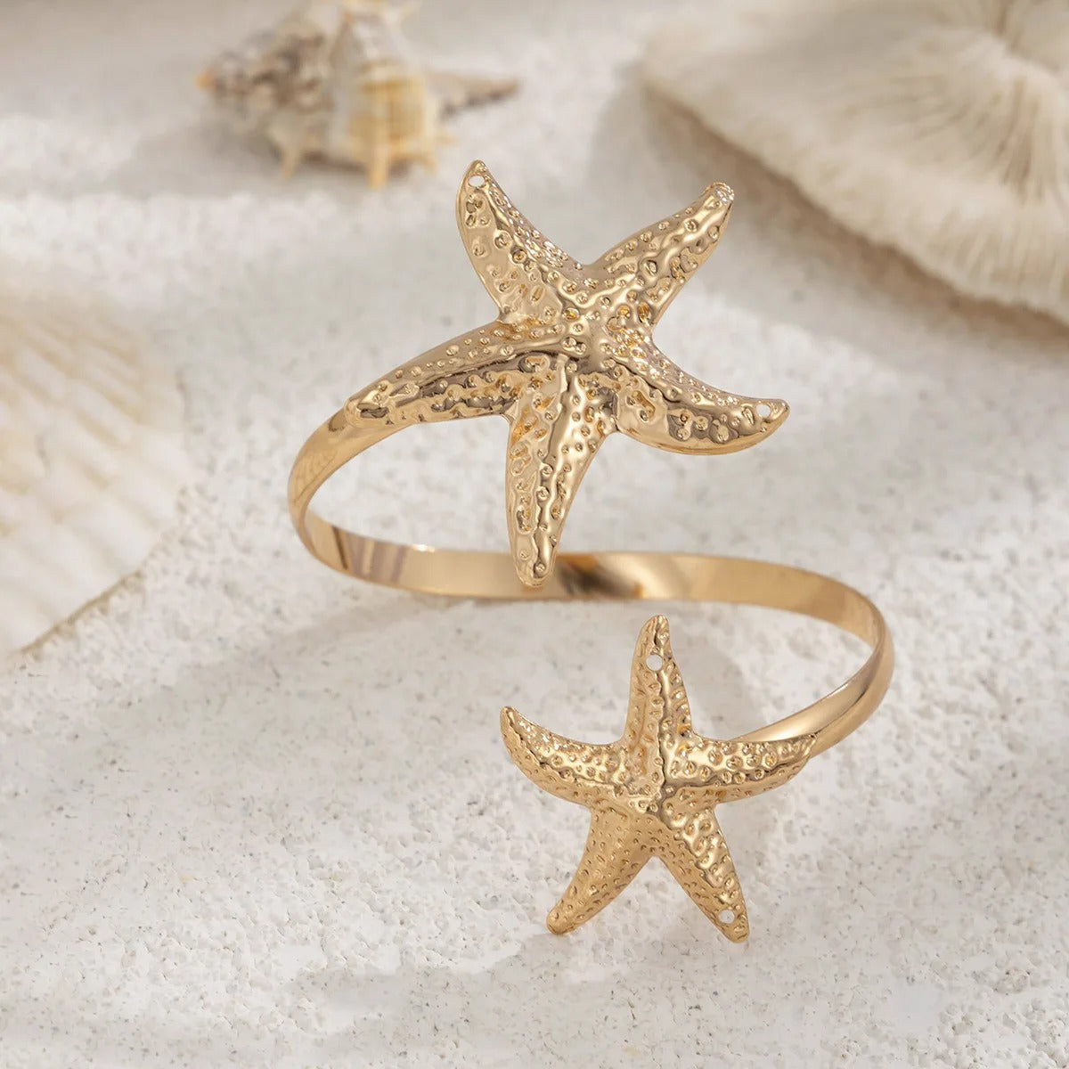 Metal Starfish Open Cuff Bangles for Women Gold Color Punk Flower Geometric Arm Bracelet Summer Beach Party Jewelry Gifts