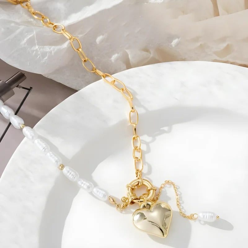 Trend Elegant Jewelry CCB Heart Pendant Necklace Geometry Faux Pearl Chain Unquie Women Valentine's Fashion Necklace