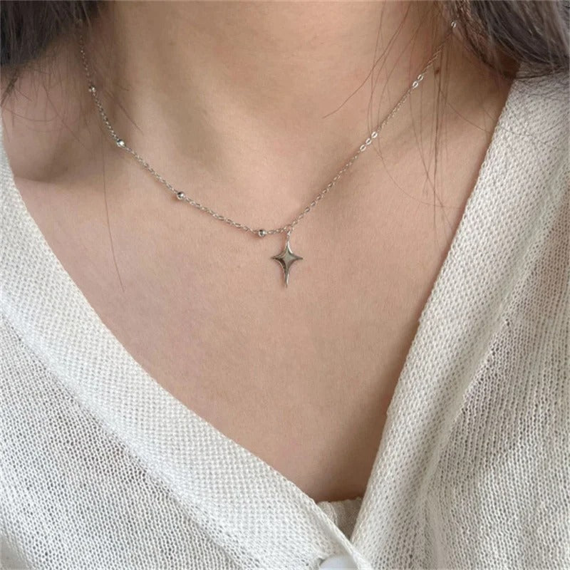 Versatile Four-Pointed Star Pendent Necklace Simple Star Clavicle Chain For Women Girls Trendy Fashion Necklace Jewelry Gifts
