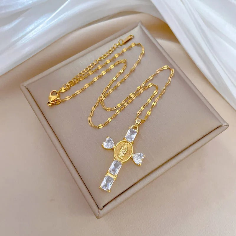 Classic Personalized Love Virgin Mary Micro-paved White Jewelry Necklace Gorgeous Stainless Steel