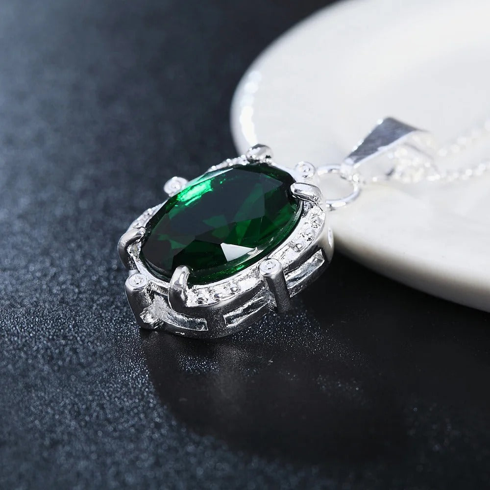 925 Sterling Silver Green Zircon Pendants Necklaces For Women Ladies Luxury Jewelry Accessories Gifts Jewelry