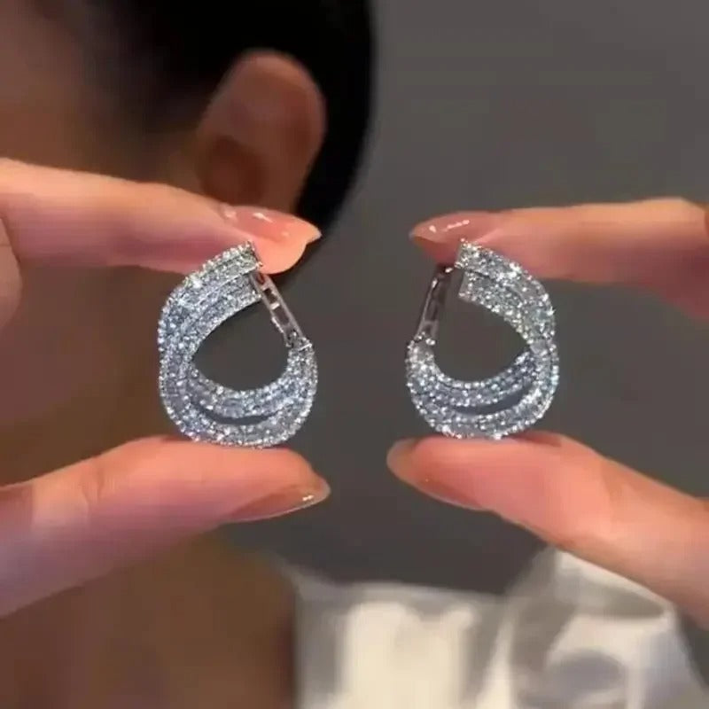 Double Layer Earrings for Women Zircon C-shaped New Fashion Personality Cool Girls Party Accessories Jewelry Women