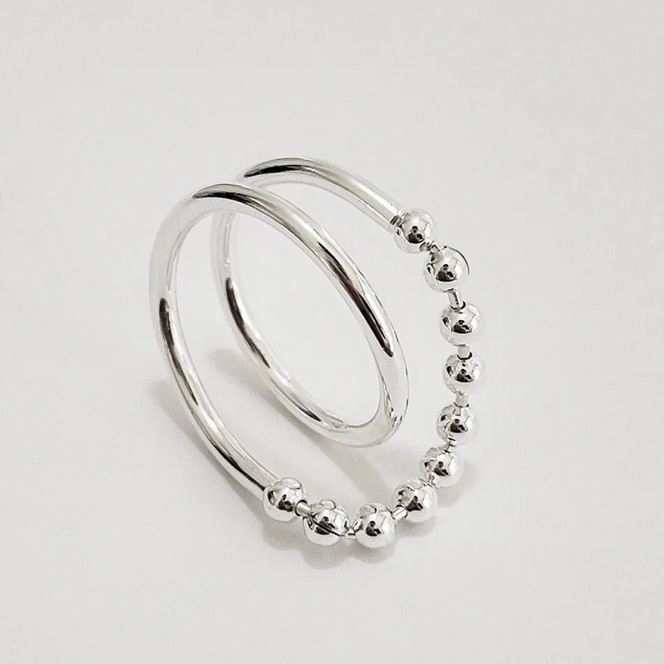 100% Solid 925 Sterling Open Chain Ball Rings For Women Gold Plated Trendy Retro Anillos Party Gifts Accessories