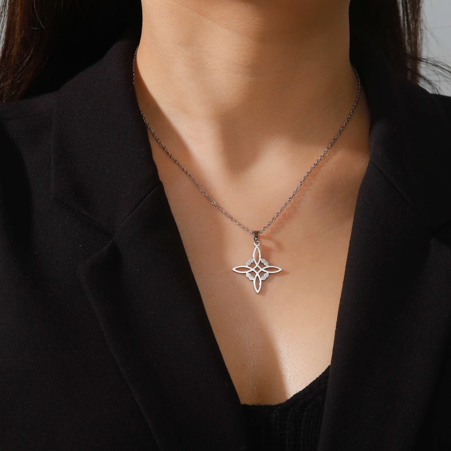 Witchcraft Witch Knot Necklace Stainless Steel Choker Necklaces Vintage Amulet Supernatural Jewelry Gift for Women
