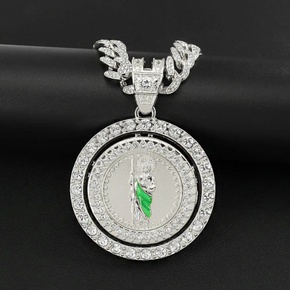 Men's Hip Hop Rotatable Pendant Necklace with Cuban Chain Religious rotation Pendants Jewelry