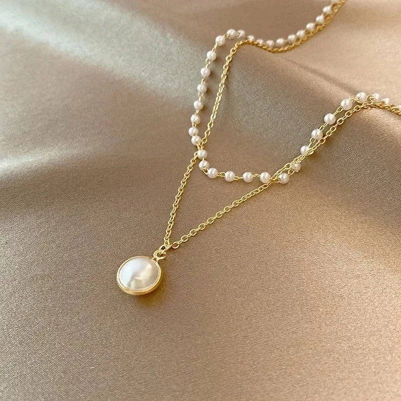 2025 New Women's Pearl Necklace K-pop Gold Color Beads Pendant Necklaces Goth Double Layer Chain Choker for Women Fashion Jewelry