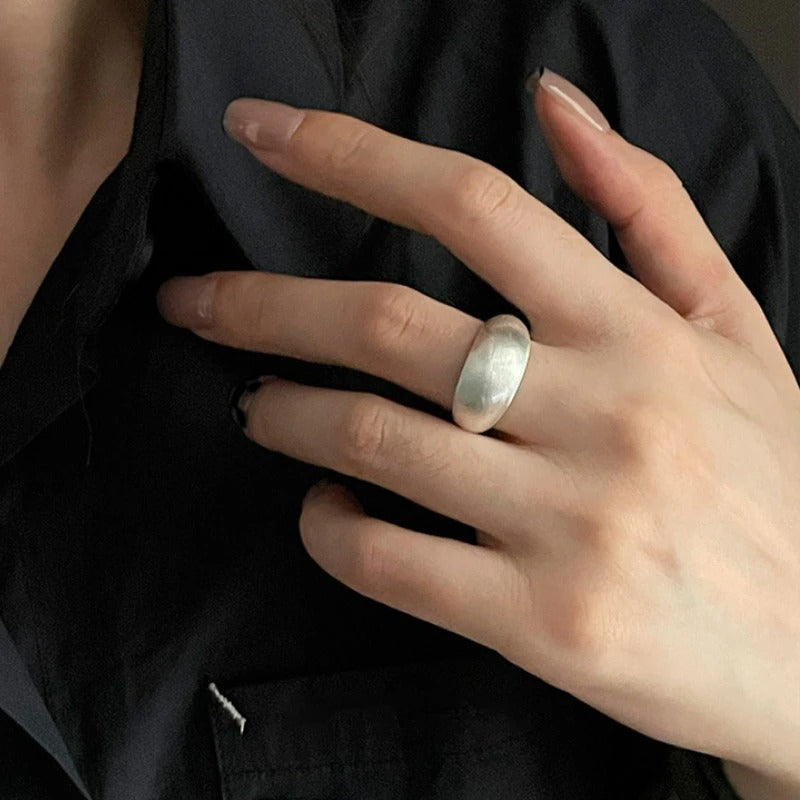 Silver Unique Oval Big Simple Ring For Women Jewelry Finger Adjustable Open Vintage Ring For Party Birthday Gift
