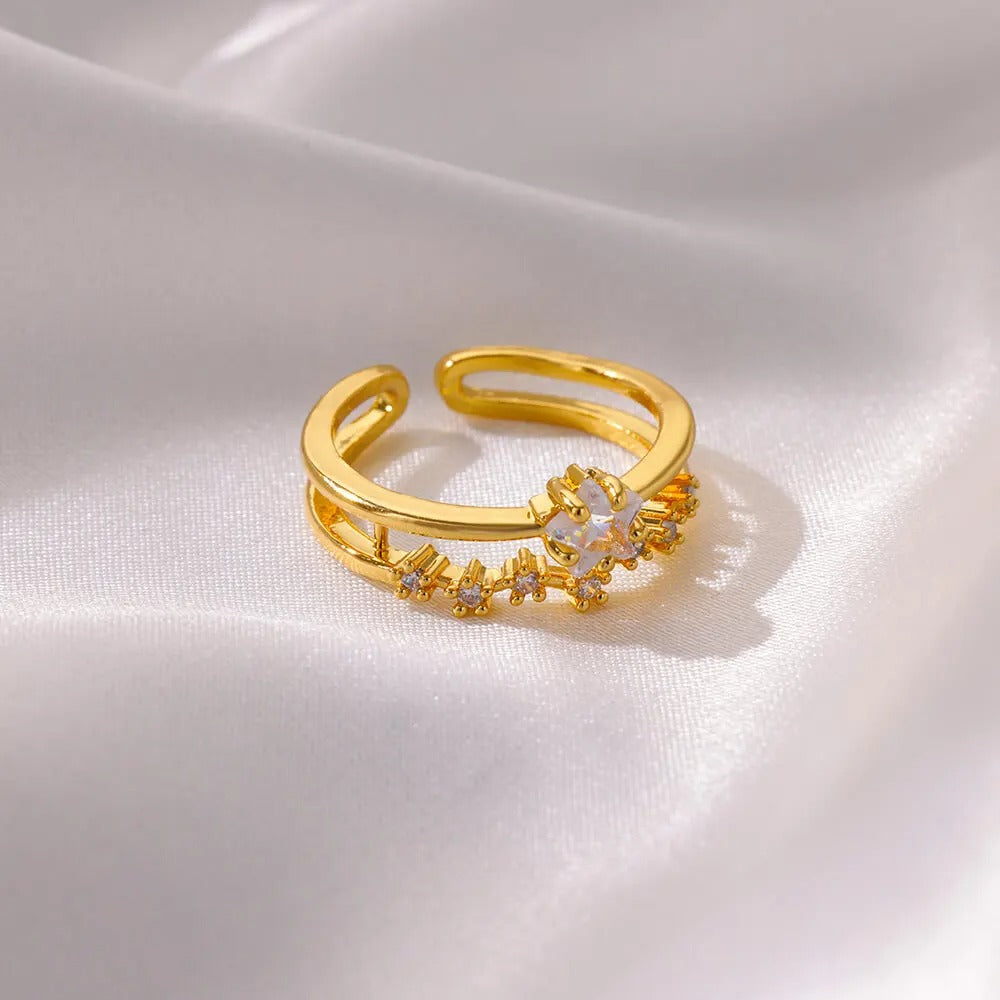 Gold Star Zircon Ring Stainless Steel Luxury Wedding Jewelry for Women 2025