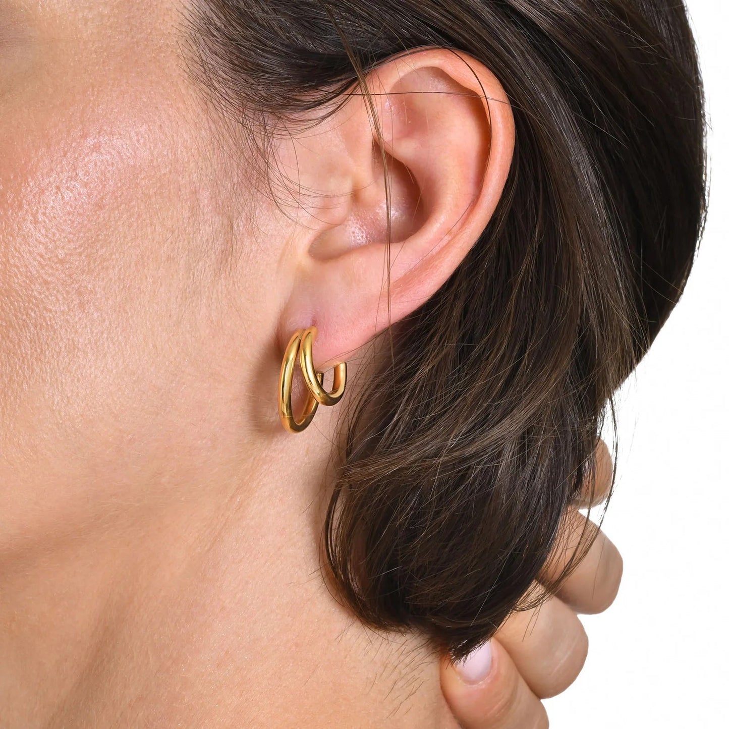 Chic Minimalist Smooth Hoop Earrings for Women Lady,Gold Color Fashion Tube Round Ear Gifts Stud Earring Stainless Steel Jewelry