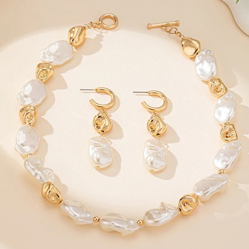 2PCS Elegant Palace Style Women's Pearl Necklace Earring Jewelry Set Beautiful Temperament Wedding Party Gift Jewelry