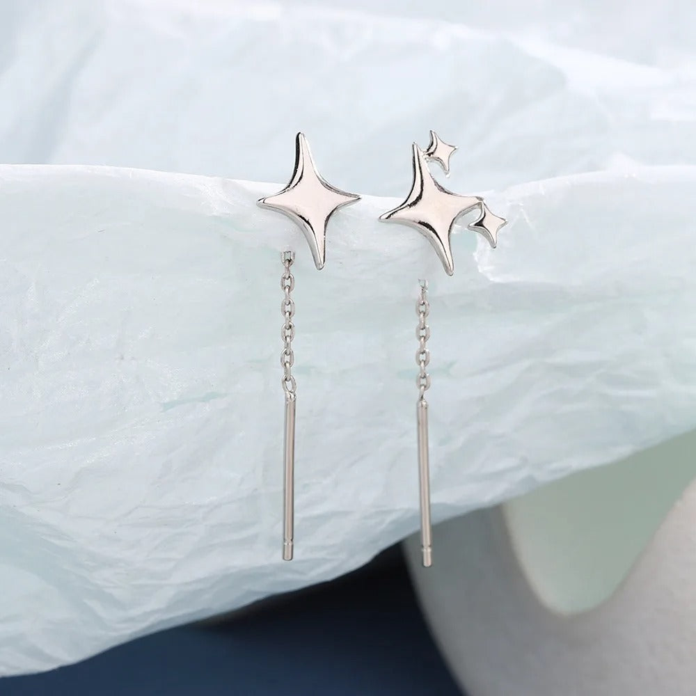 Women’s Star Earrings 925 Silver Tassel Chain Fashion Jewelry