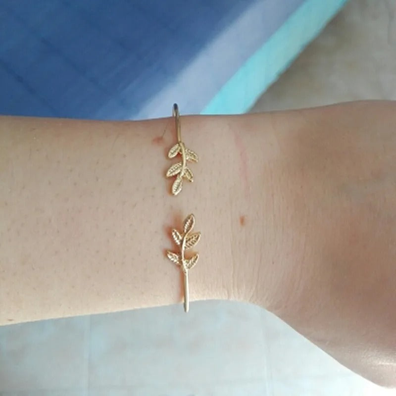 Gold Color Leaves Cuff Bangles for Women Fashion Open Bangle Open Cuff Bracelet Jewelry