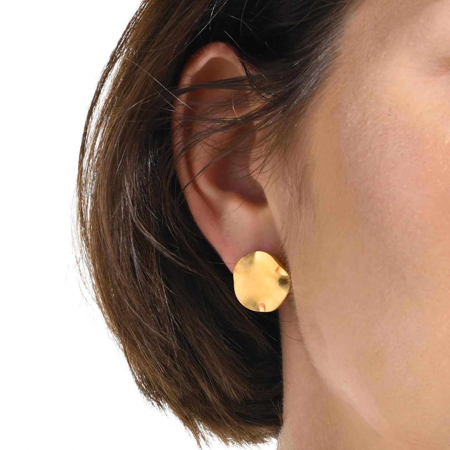 Trendy Gold Round Stud Earrings for Women Stainless Steel Irregular Circle Wedding Party Jewelry Gift