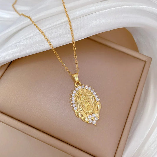 Fashion Exquisite Gorgeous Virgin Mary Necklace Classic Personalized Flower Hundred Stainless Steel Lucky Girl Party Gift