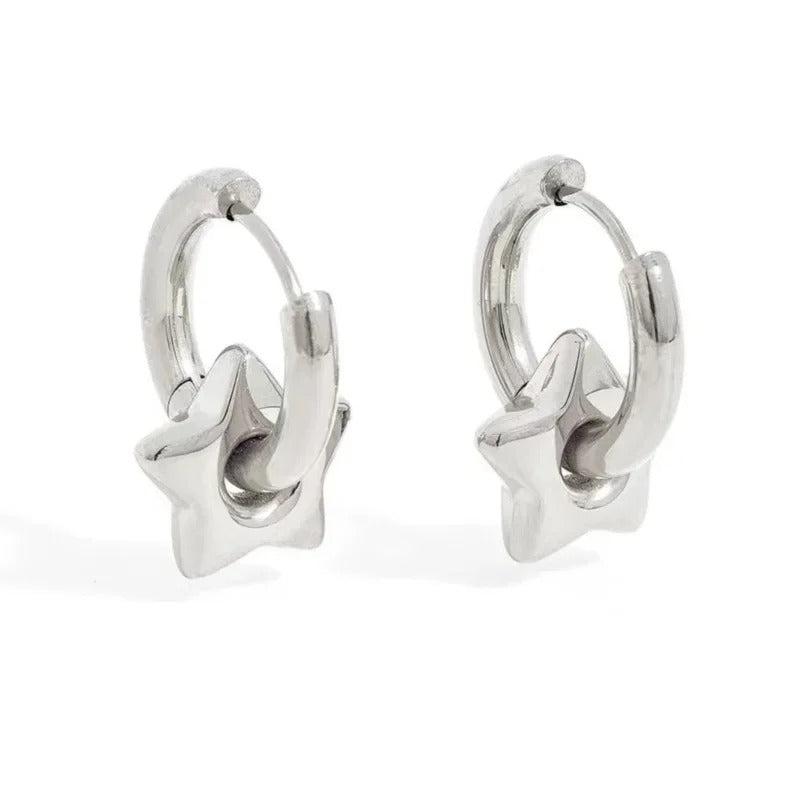 Stainless Steel Chunky Star Hoop Earrings for Women
