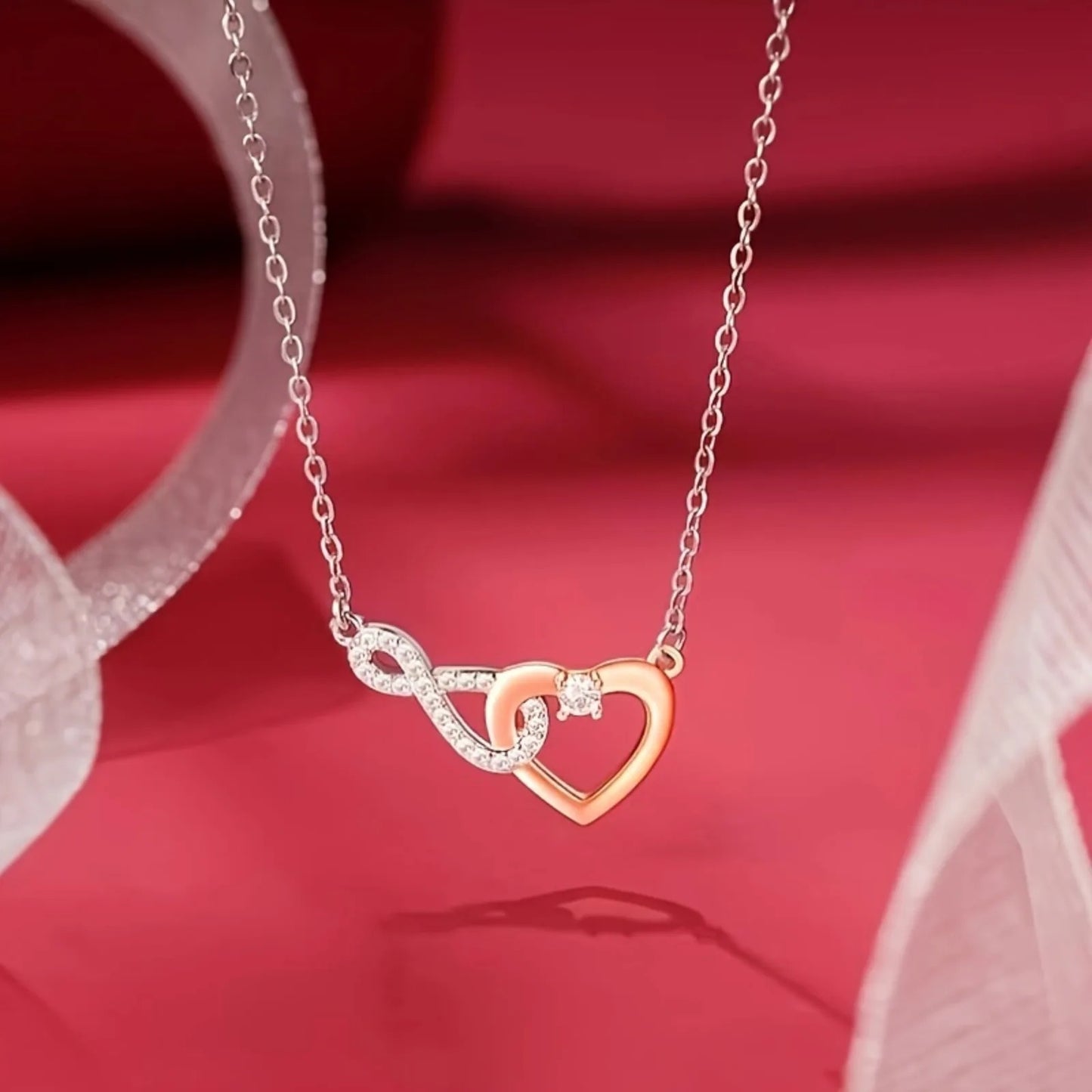 Elegant Infinity Heart Necklace – Romantic Jewelry Gift for Girlfriend with Card & Gift Box