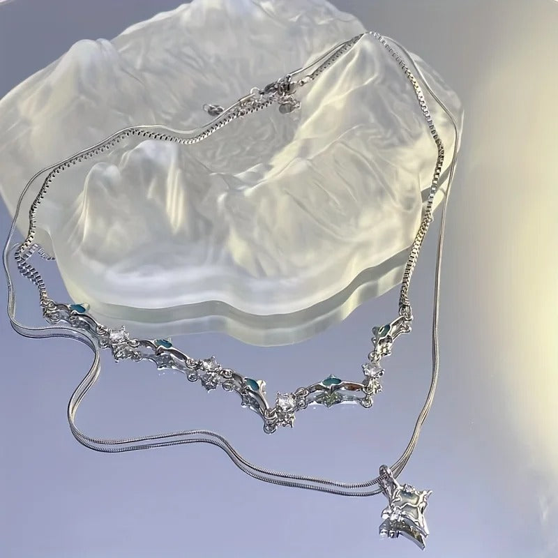 Beach Resort Style Beaded Star Pendant Necklace Women Tide Cool Double Layered Stacking Design Holiday Accessories Jewelry