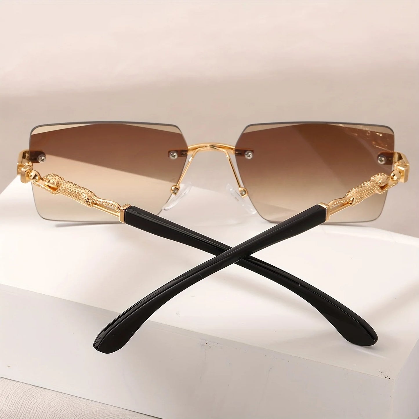 Rimless Rectangle Sunglasses Small Square Unisex Shades