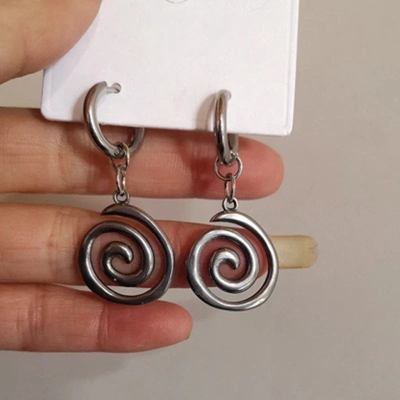 Stainless Steel Swirl Hoop Earrings Women Cool Korean Punk Jewelry