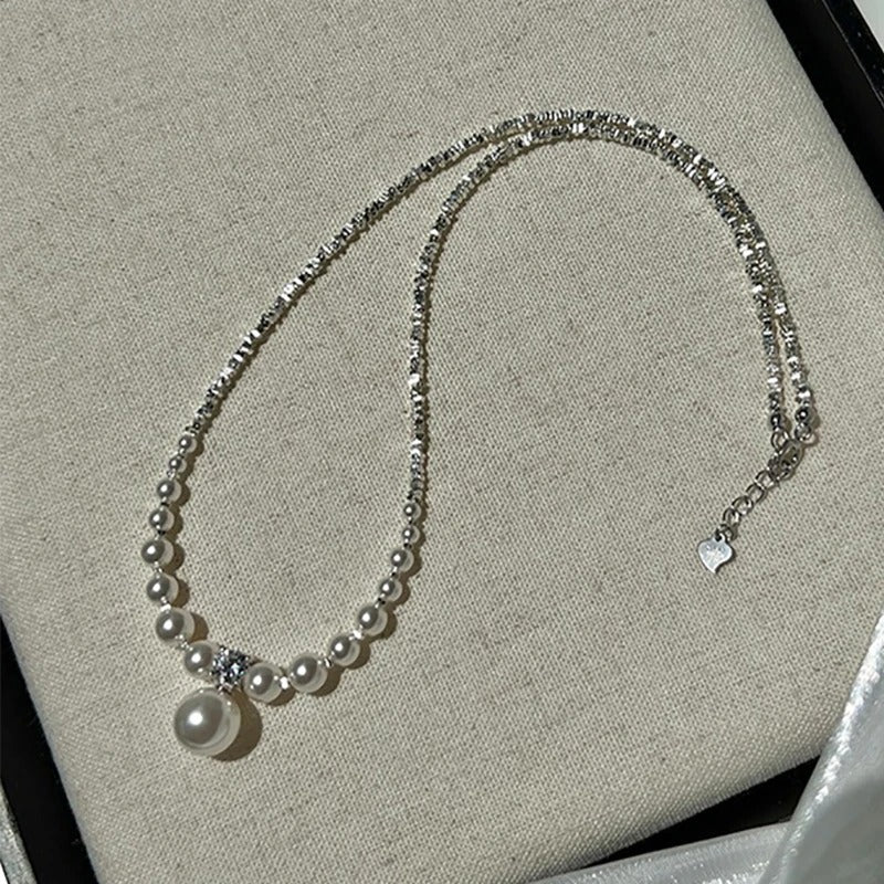Silver Color Pearl Beaded Necklace For Women Creative Elegant Sexy Fashion Clavicle Chain Jewelry Accessories Gifts