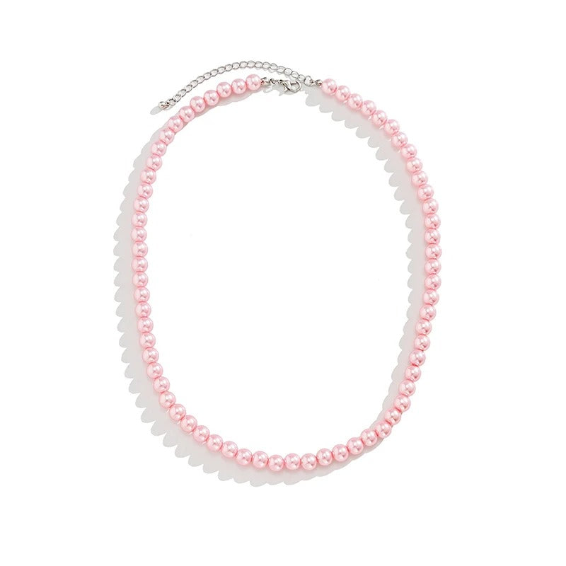 Trend Wedding Party Jewelry Pink Pearl Choker Necklace For Lovers' Elegant Pink Imitation Pearl Beach Vacation Necklaces