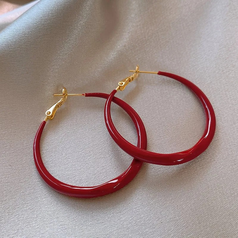 French Vintage Red Spot U-Shaped Hoop Earrings – Gold-Plated Zircon Charm Jewelry for Women