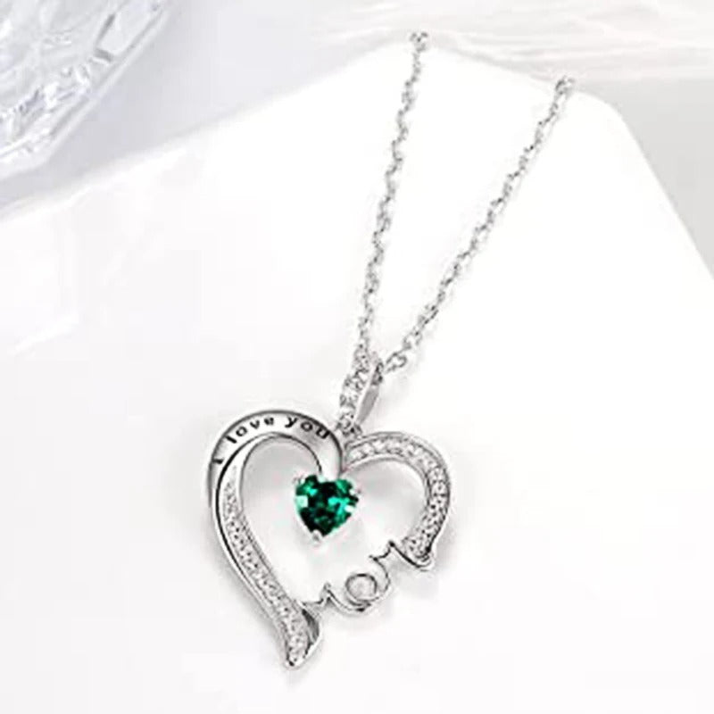 Mother's Day Women Necklace Love Green Cubic Zirconia Letter "I love you" Exquisite Anniversary Gift Mom Fashion Jewelry