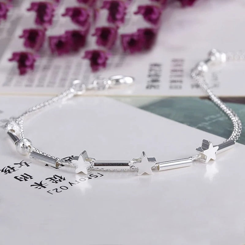 New Trendy 925 Sterling Silver Anklets For Women Cute Star Ankle Chain Bracelet Foot Jewelry Girl Beach Party Accessories