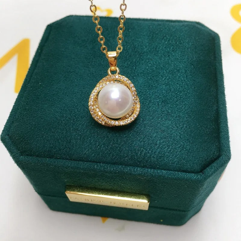 K Gold Exquisite Bird's Nest Freshwater Pearl Pendant Necklace Gilded Jewelry