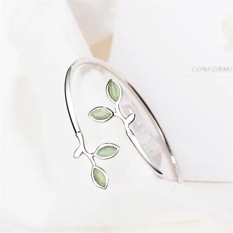 Sprout Leaf Crystal Bracelet Women 925 Sterling Silver Jewelry