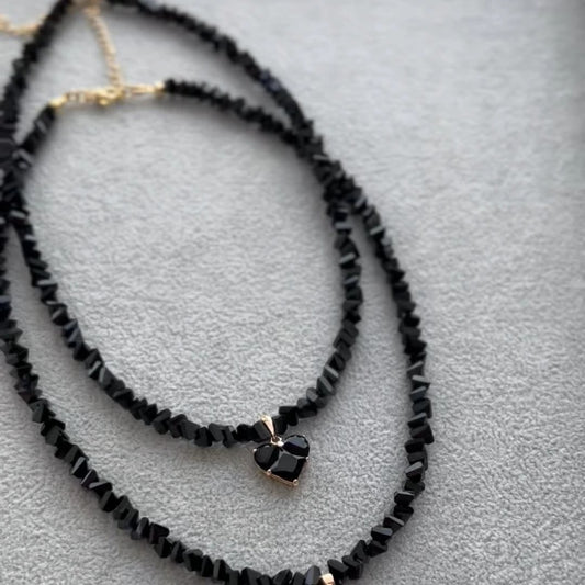 Black Beads Necklace With Heart Pendant Female Jewelry Luxury Rhinestone Choker Necklaces Women Ladies Party Necklace