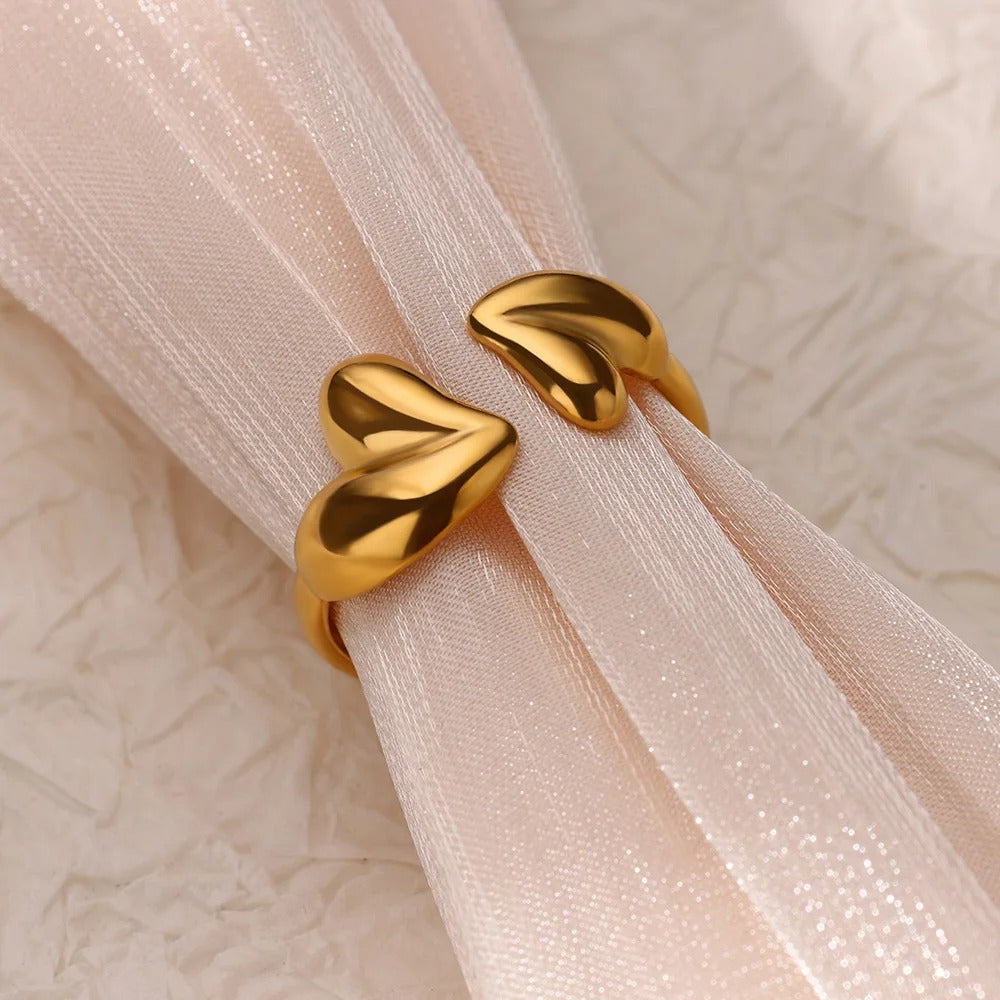 Irregular Heart Design Stainless Steel Open Rings For Women Gold Color Wedding Aesthetic Ring Jewelry Accessories Christmas Gift