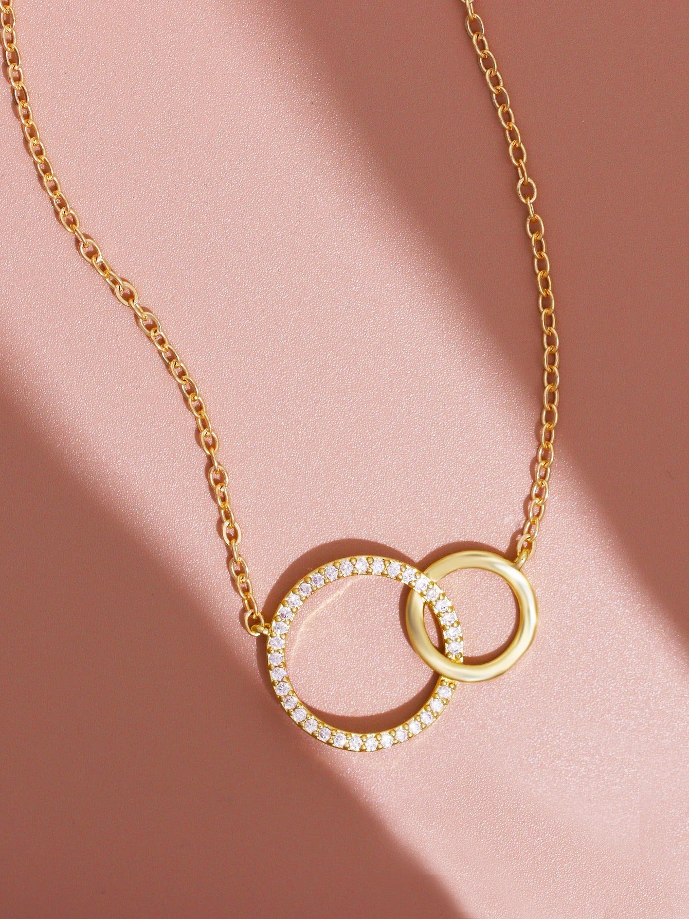 Stainless Steel Thin Chain Minimalist Dainty Double Circle Pendant Necklace for Women Fashionon The Neck Jewelry