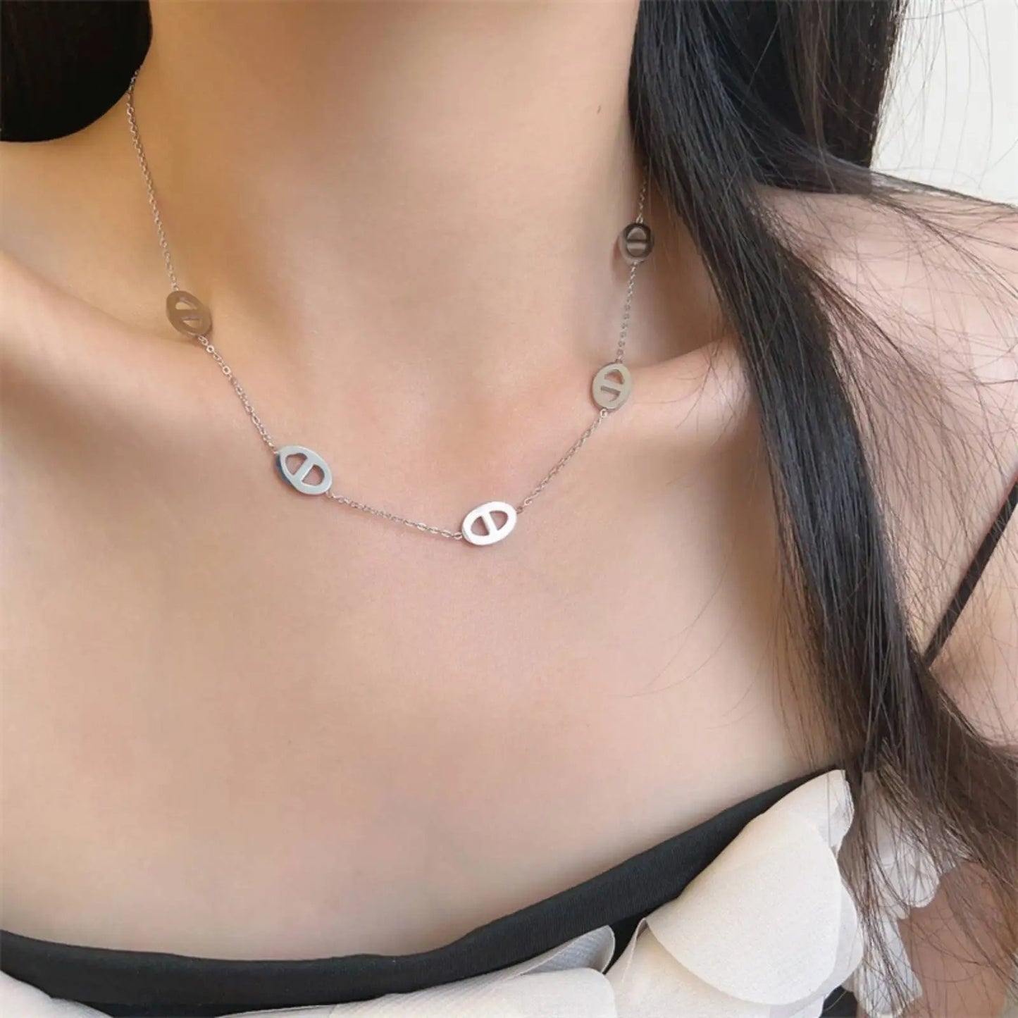 Cute Pig Nose Pendant Necklace Stainless Steel Fashion Jewelry Gift for Women & Girls