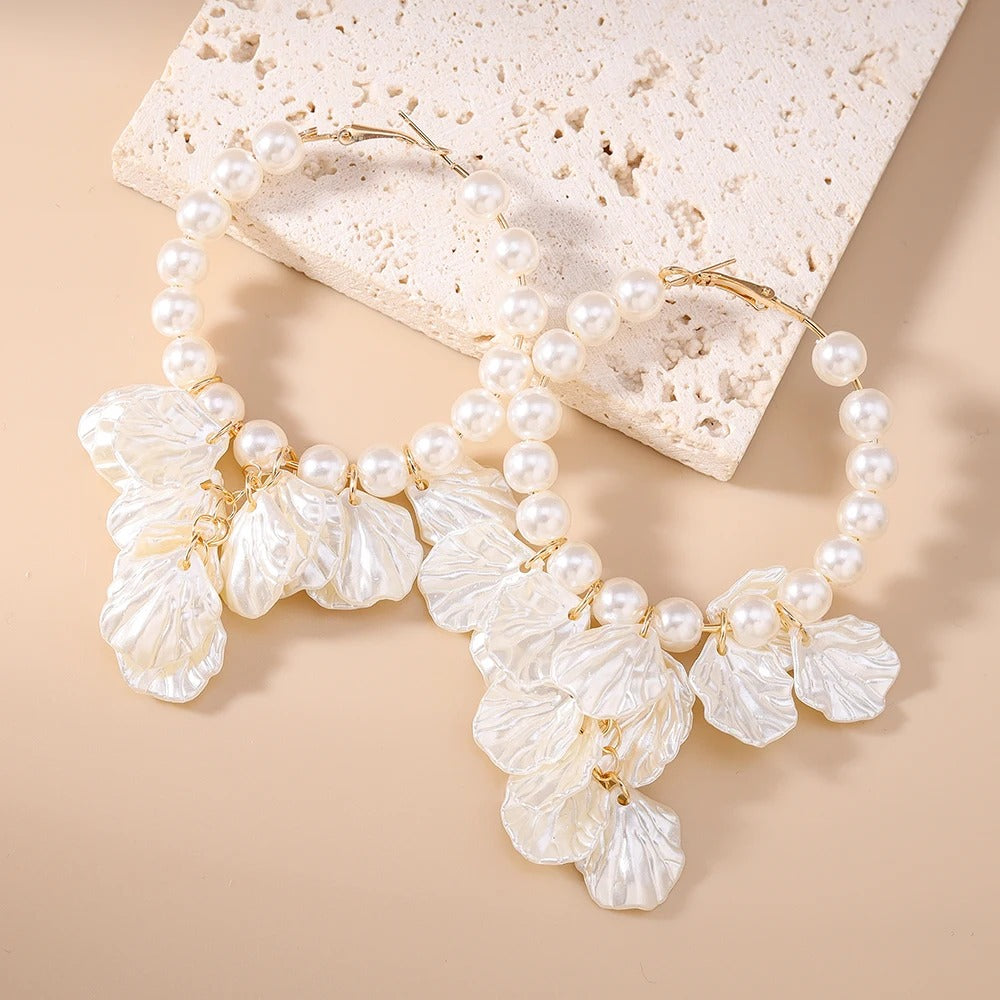 Fashion Summer Beach Pearl Shell Earrings for Women Girls Bohemia Hoop Earrings Party Holiday Jewelry Gifts