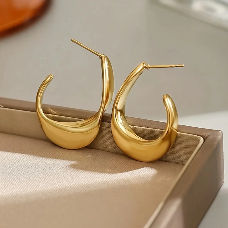 Luxury Chunky Gold Stainless Steel Hoop Earrings for Women Glossy Round Cubic Ear Clips Trendy Wedding Party Jewelry