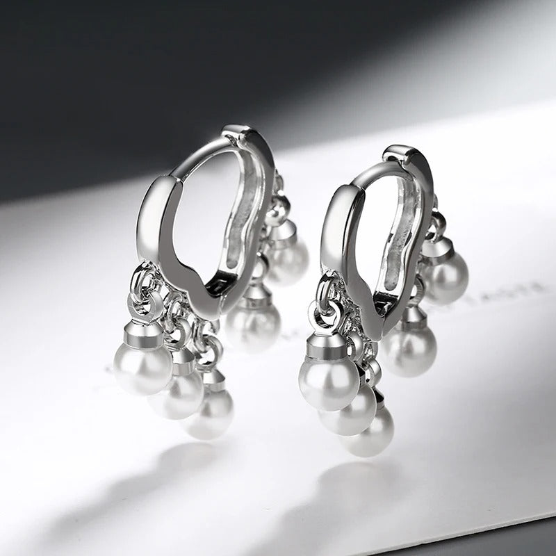 Silver Cloud Tassel Pearls Drop Earrings for Fashion Women Fine Jewelry Minimalist Accessories