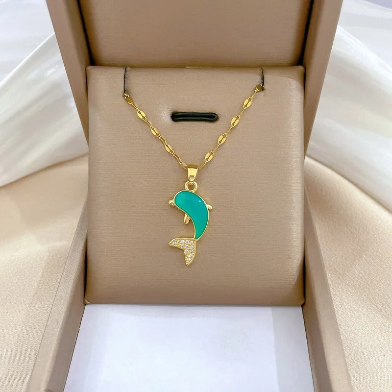 Zircon Dolphin Necklace for Women Titanium Steel Clavicle Chain Jewelry