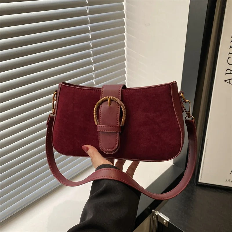 Faux Suede Small Square Underarm Shoulder Crossbody Bag Women