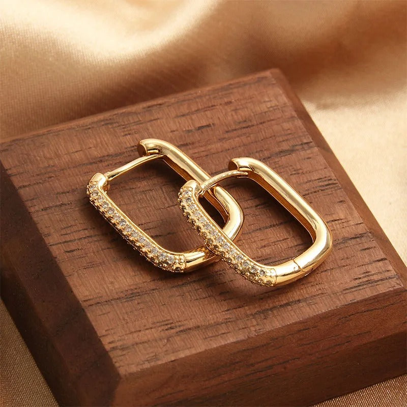 Foxanry Sparkling Zircon Rectangle Hoop Earrings – Minimalist Elegant Bridal Jewelry for Women